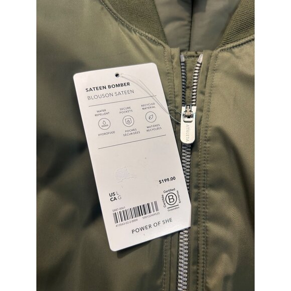 Athleta Sateen Olive Bomber Jacket NWT Large $199 Green - Picture 8 of 8